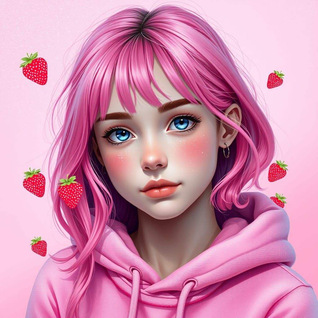 Whimsical Portrait of a Teenage Girl with Vibrant Pink Hair ...