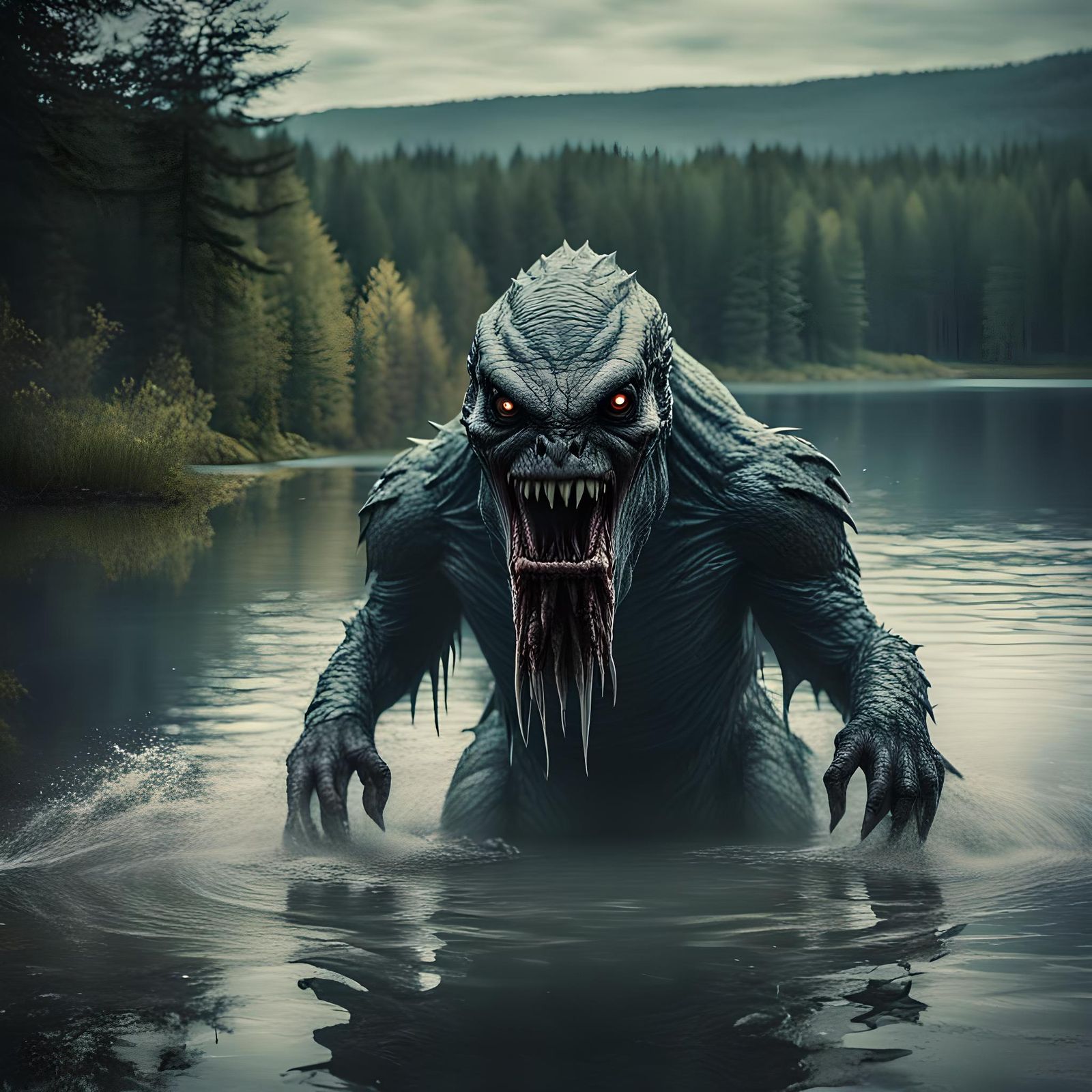 Eerie Monster Emerges from Lake in Cinematic Horror