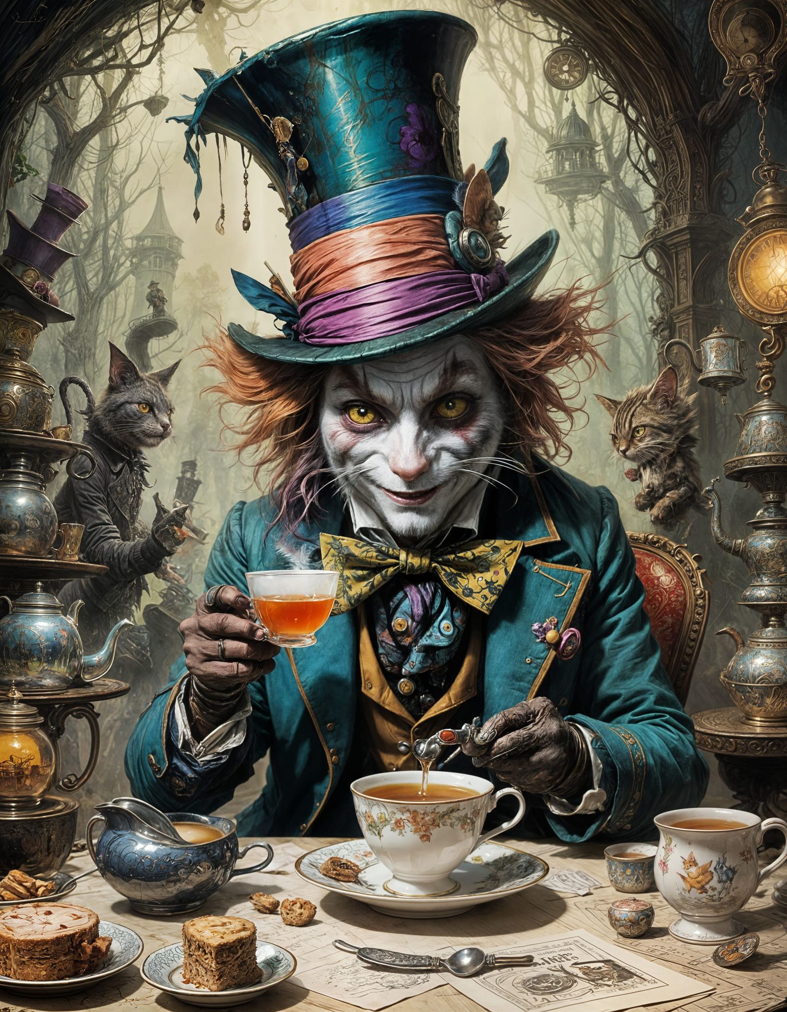 Mad Hatter and Cheshire Cat Crayon Caricature