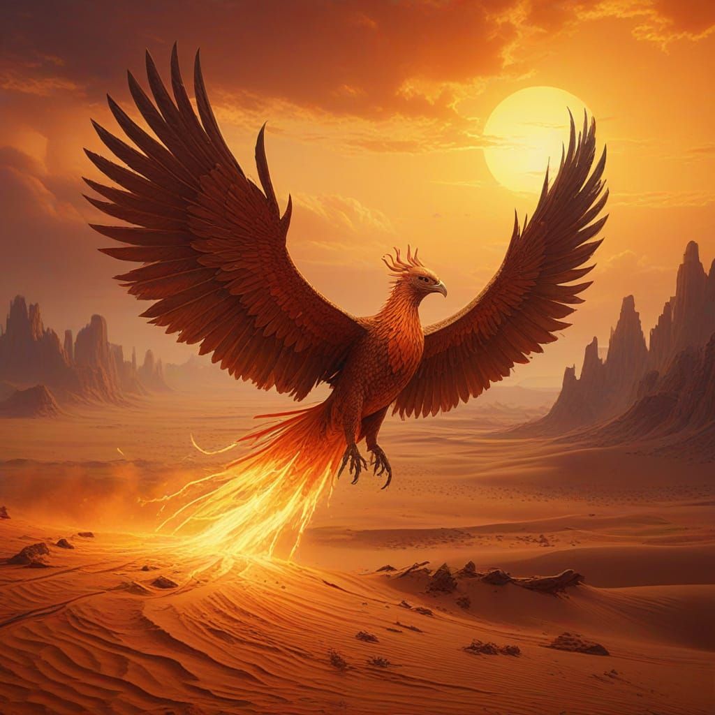 Colossal Phoenix Rises from Crimson Sands