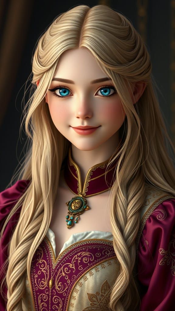 Medieval Maiden in Fantasy Gown