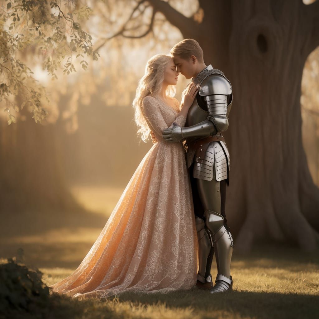 Medieval Knight and Lady in Intimate Forest Glade