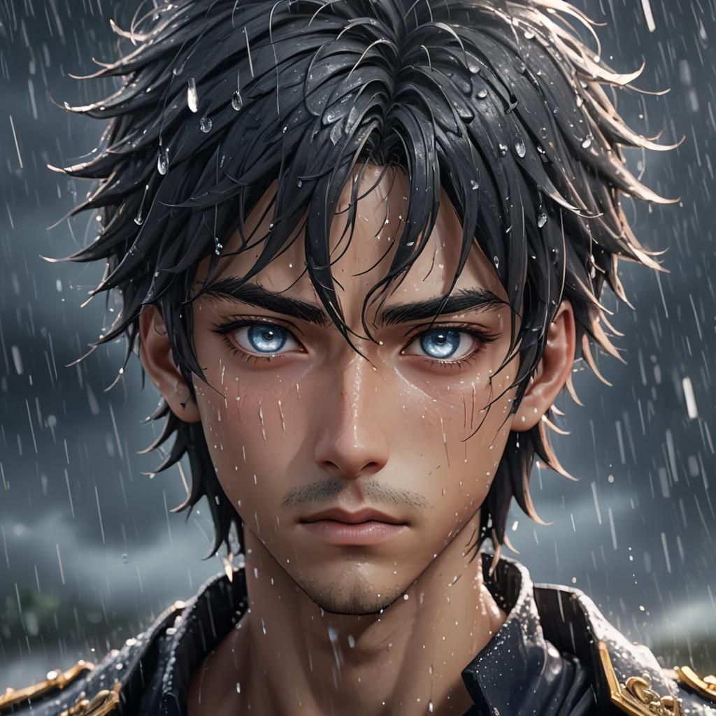 Anime Prince in Rainstorm, Manga-Inspired 3D Art