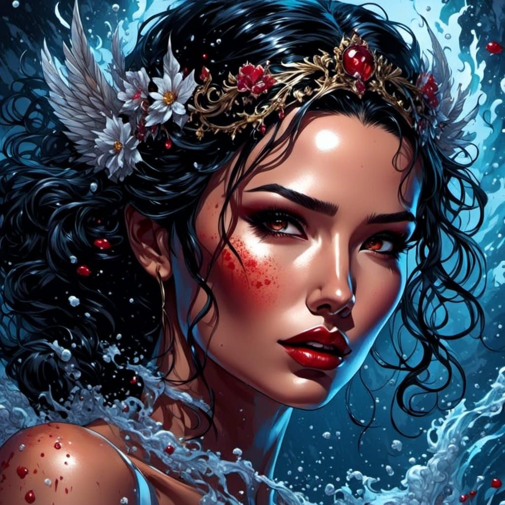 Latina Woman's Bath: Detailed Fantasy Art
