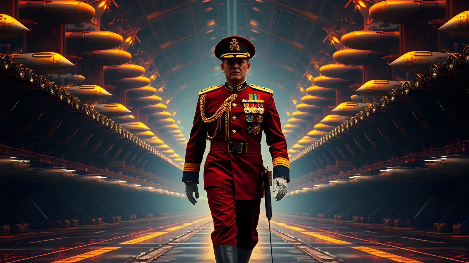 General in Hangar: Detailed Matte Painting