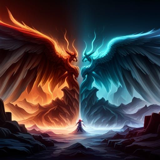 Angelic Battle: Angel vs Demon in Detailed Painting