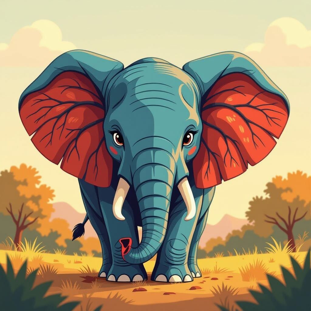 Vibrant Elephant Ear with Visible Blood Vessels in Warm Gold...