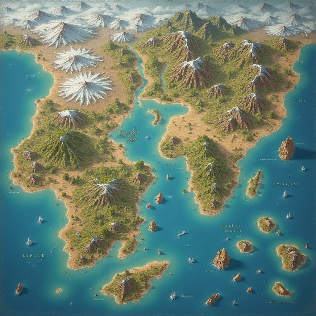 Fantasy World Map for RPG in Dreamy Style