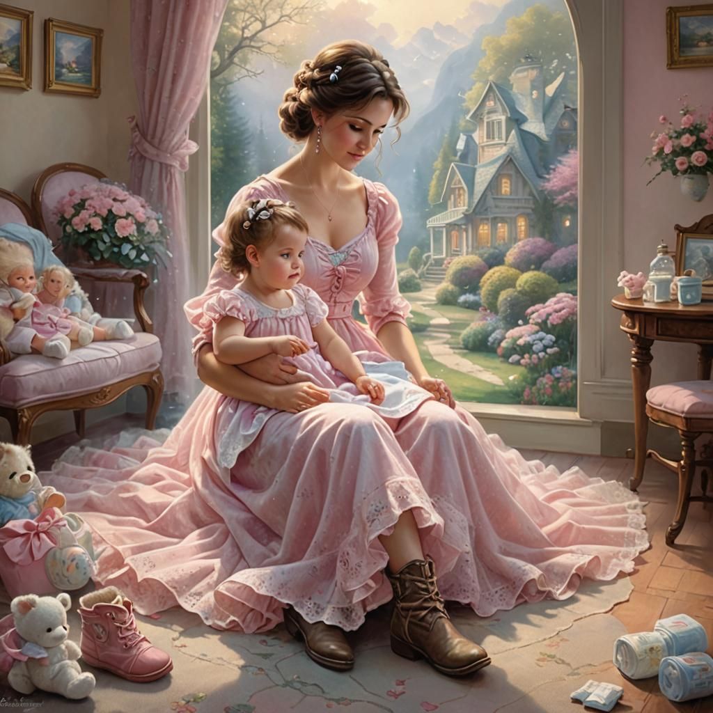 Mother and Baby in Ethereal Fantasy Style