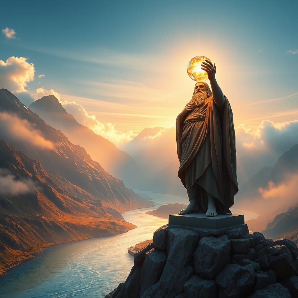 Majestic Guardian of the Valley, Radiant Crystal Orb in Hand
