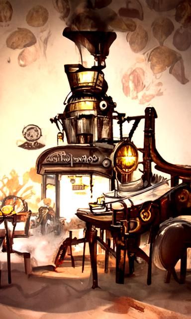 Steampunk Coffee Shop Storybook Illustration