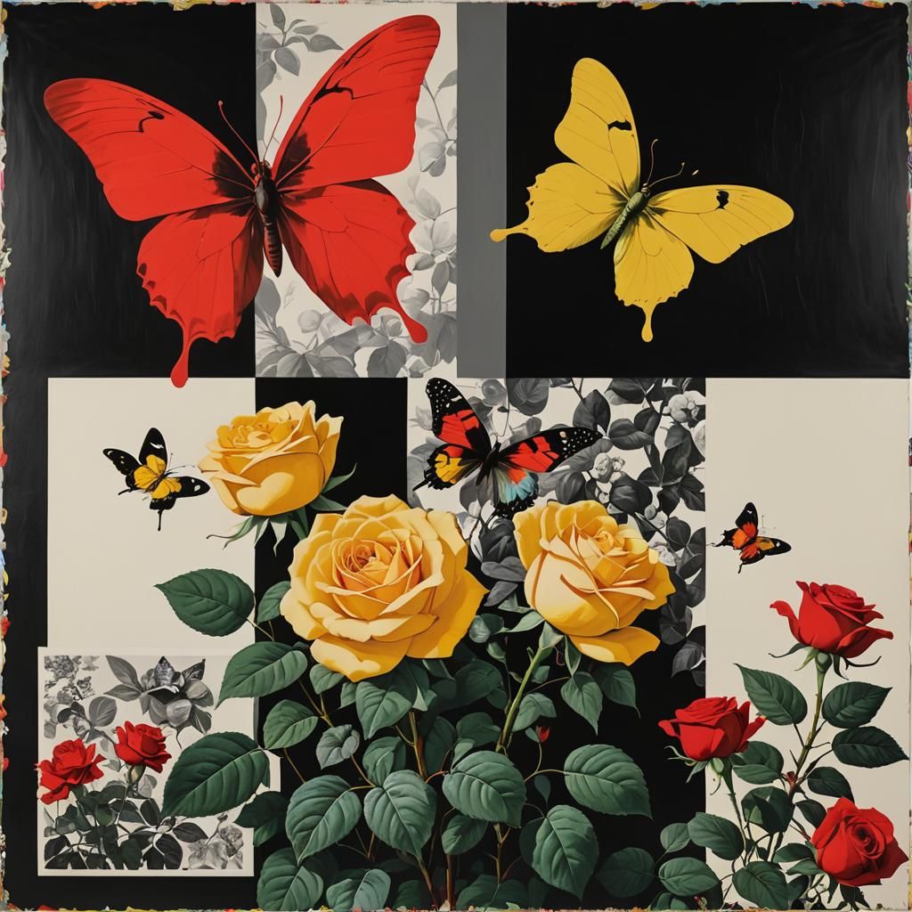 Surreal Pop Art: Butterflies, Roses, and Portraits