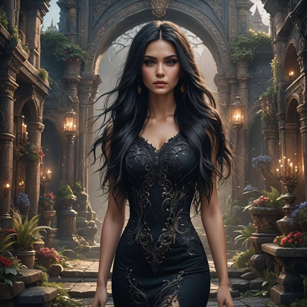 Model in Tight Dress: Detailed Matte Painting