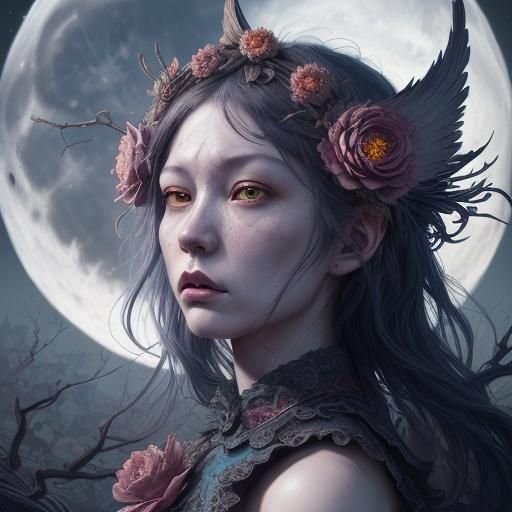 Angry Woman with Flower Crown in James Jean Style