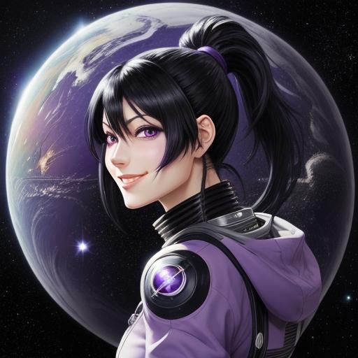 Smiling Space Girl in Anime Style