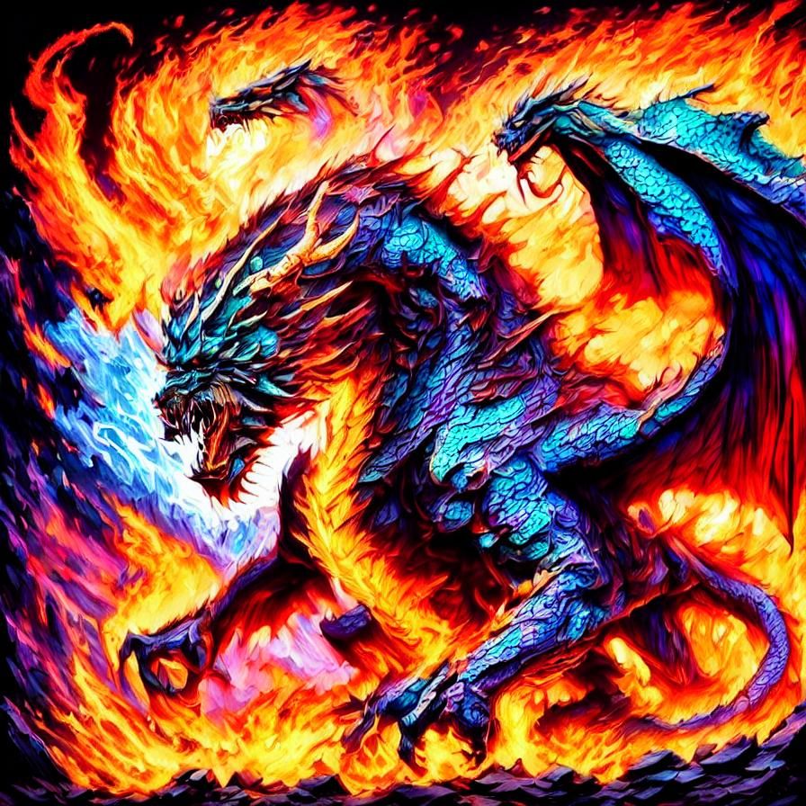 Fiery Demon Dragon Unleashes Ragnarok, Impressionistic Conce...