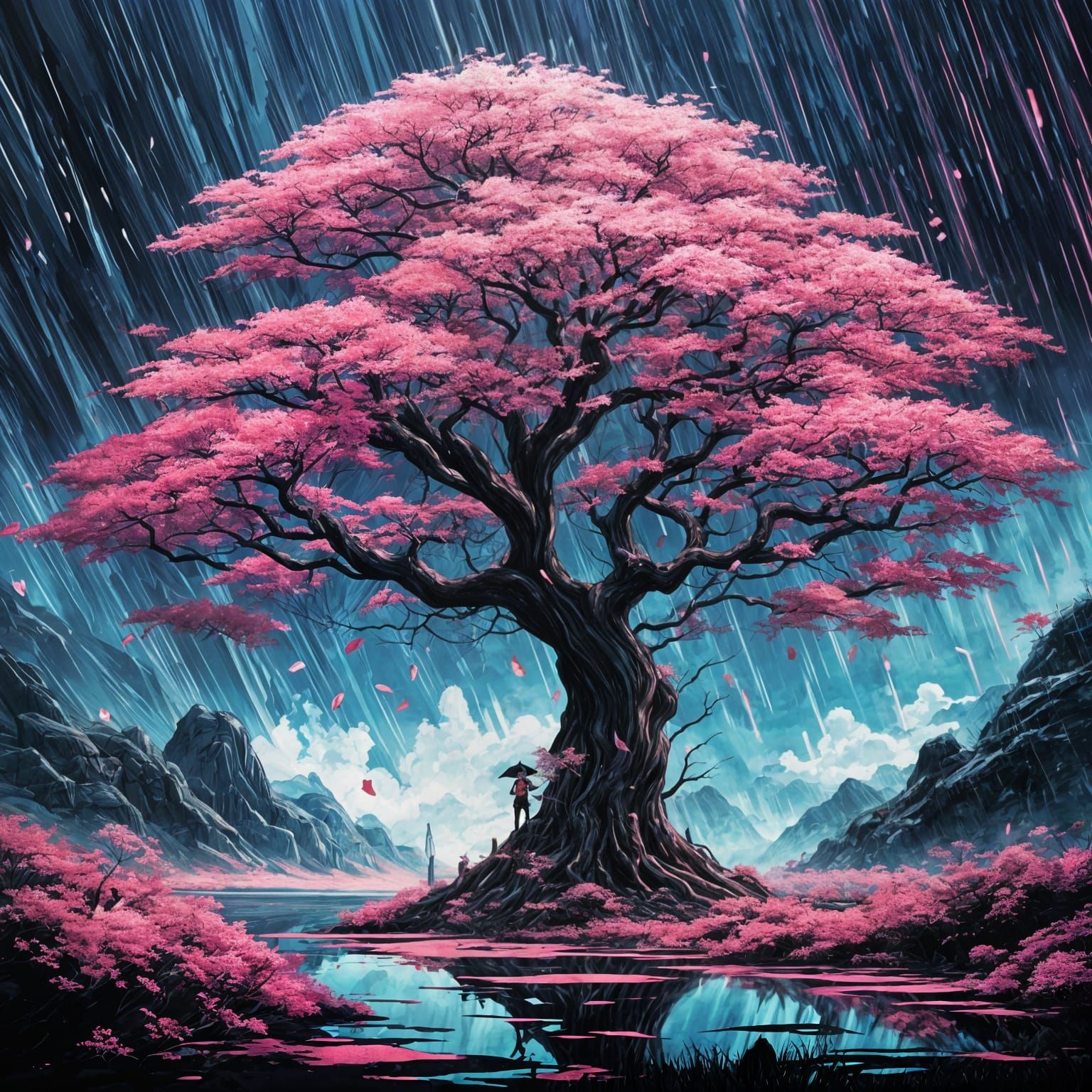 Anime Inspired Pop Art Tree in Pastel Pink