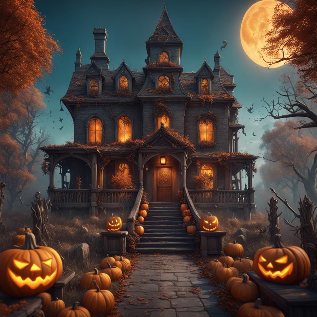 Fantastical Trick-or-Treat Scene in Detailed Matte Painting