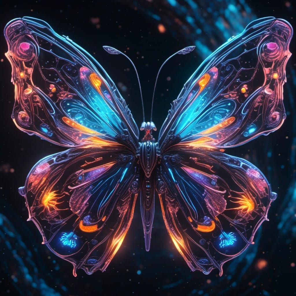 Bioluminescent Butterfly with Neon Colors in Fantasy Art