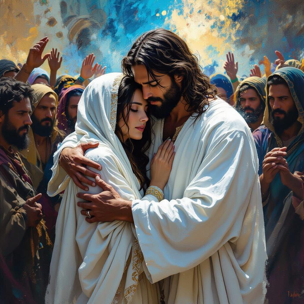 Jesus Protects Mary Magdalene: Hyperrealistic Matte Painting