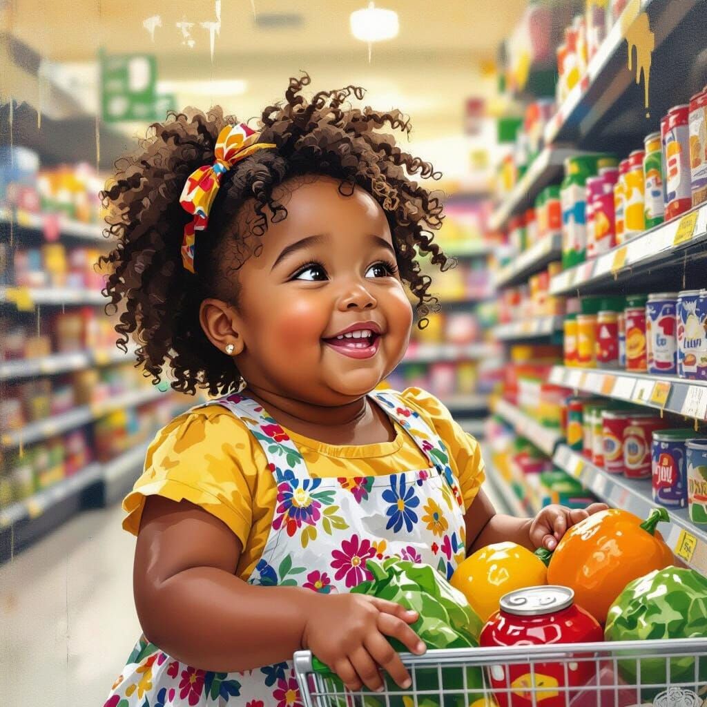 Joyful Black Girl at Grocery Store