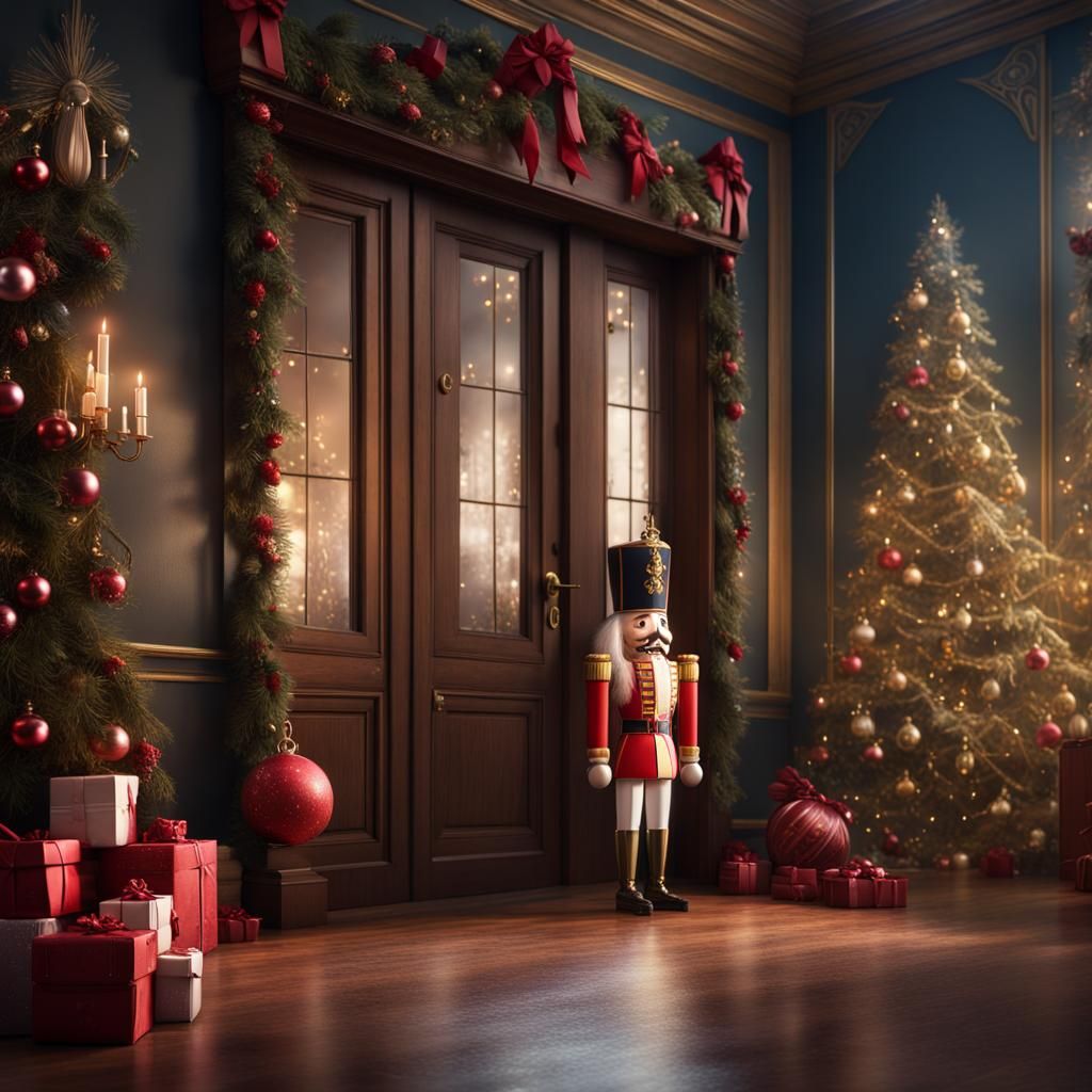 Nutcracker with Christmas Decorations in Matte Painting Styl...