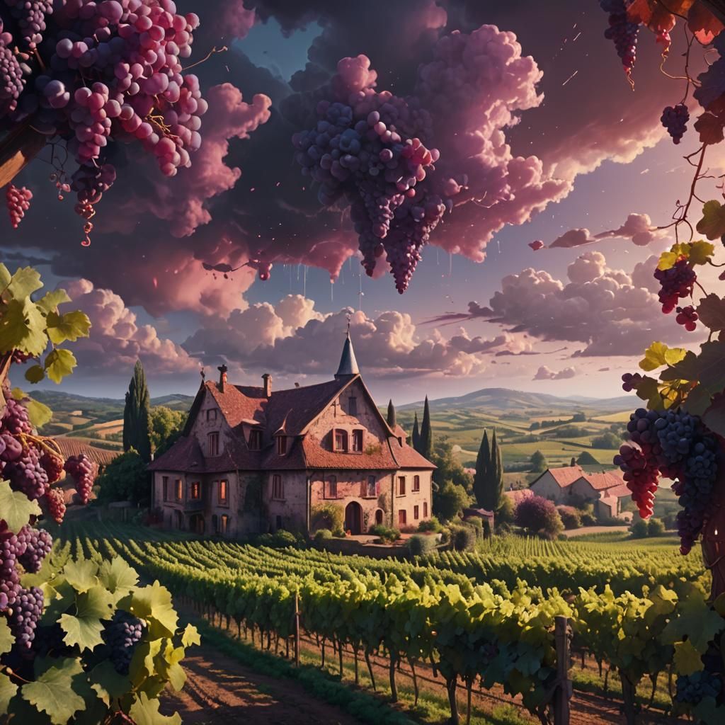 Psychedelic Grape Vineyards Dreamscape in France