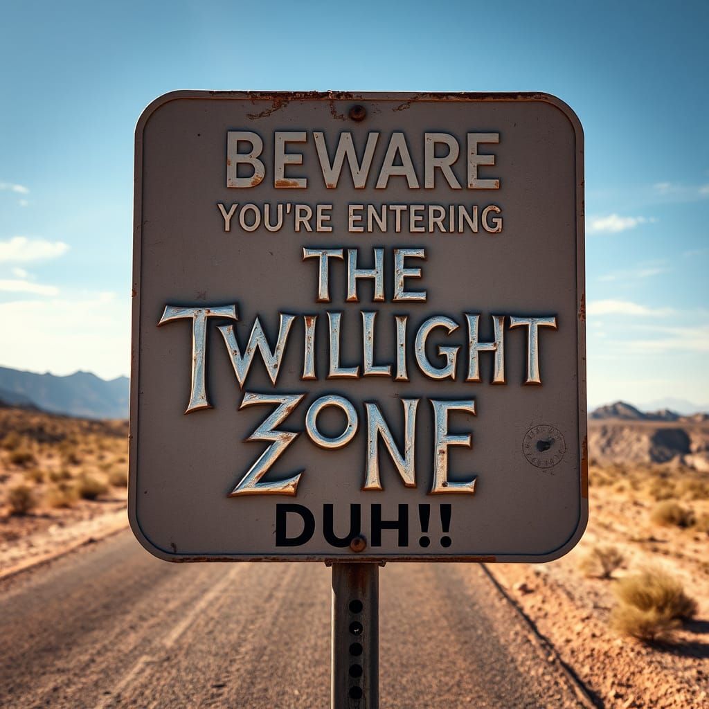 Weathered Road Sign in a Desert Landscape with Distressed Gr...