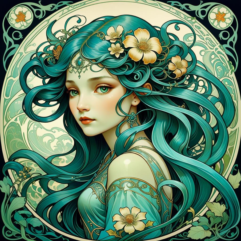 Art Nouveau Mythical Creature in Sinuous, Organic Style