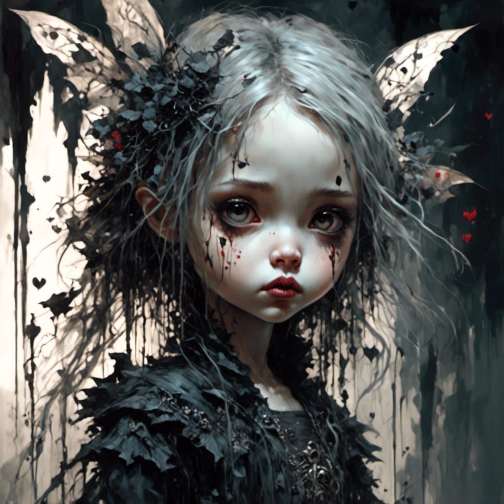 Expressive Chibi Witch in Ethereal Goth-Punk Style