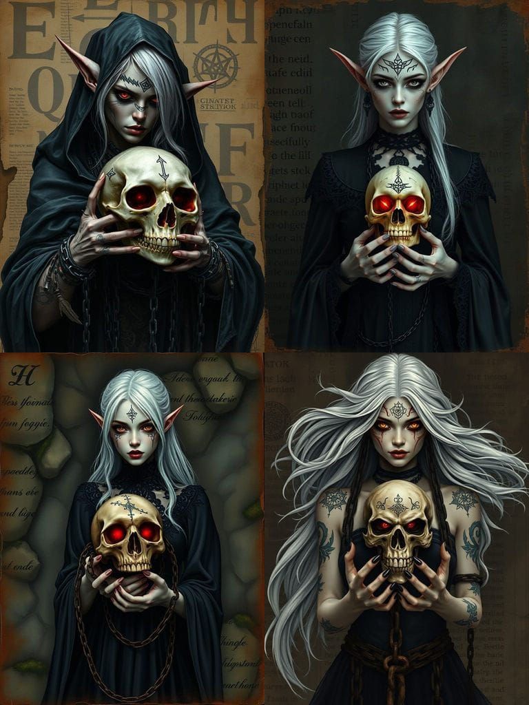 Dark Goddess with Tribal Tattoos and Pointed Ears in a Gothi...