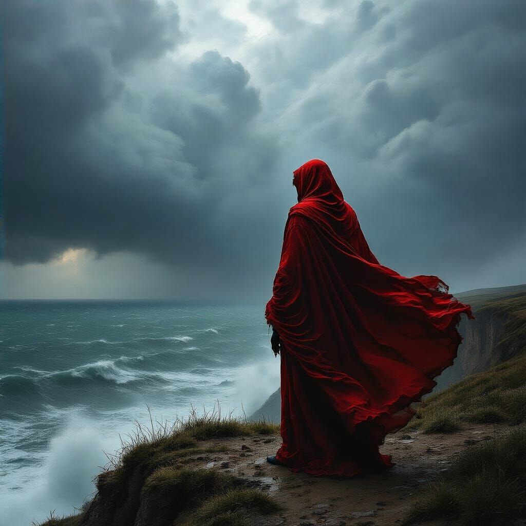 Lone Figure on Cliff in Stormy Sea, Caravaggio Style