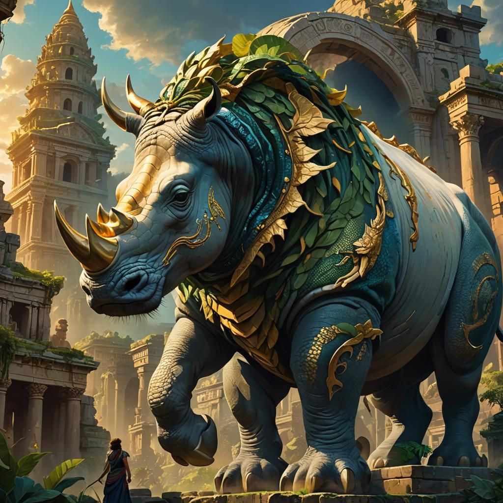 Medusa Rhino in Ancient City: Fantasy Concept Art