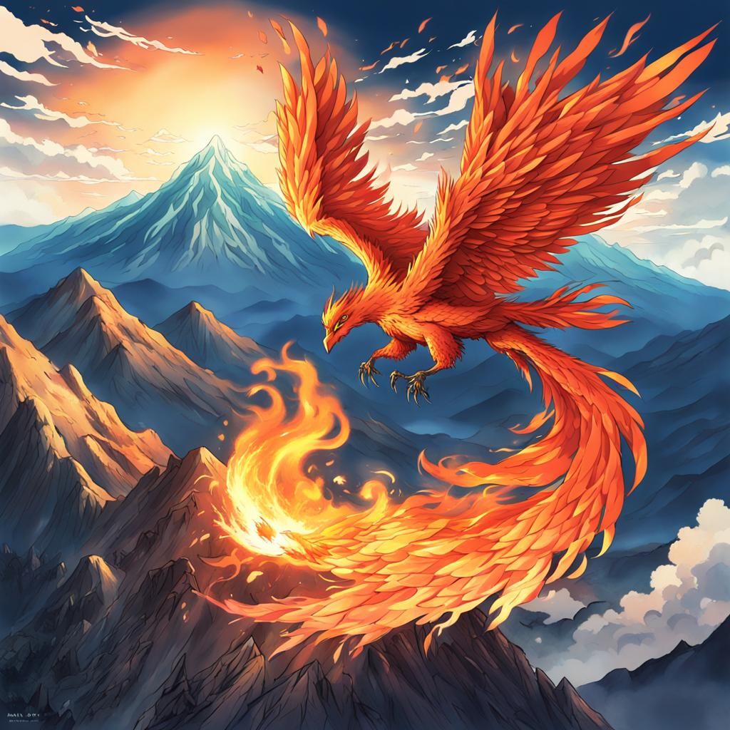 Flaming Phoenix Rising: Anime-Inspired Digital Art