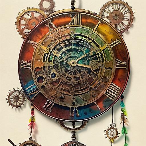 Steampunk Dream Trees in Crayon and Pencil Style