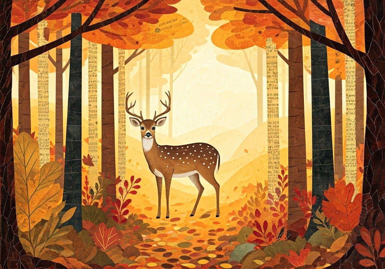 Autumn Forest Collage in Children's Book Style
