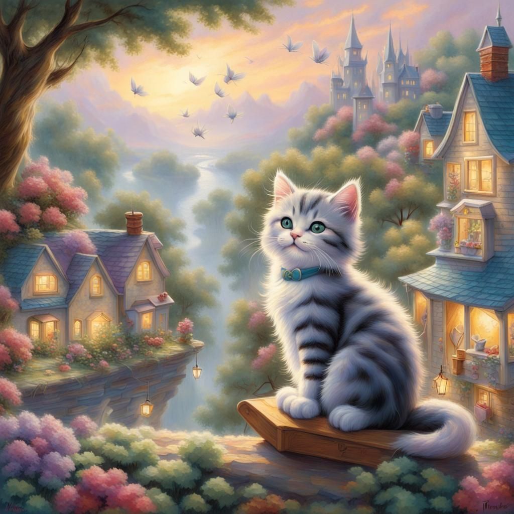 Whimsical Cat Economy: Kitten Entrepreneur in Fantasy Landsc...