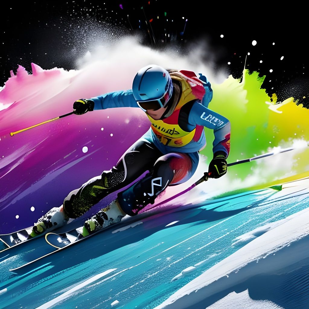 Dynamic Skiing Figure in Pollock-esque Splatter Paint