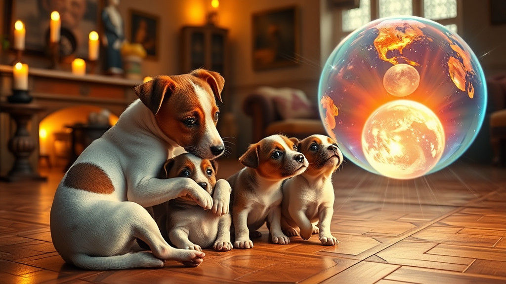 Jack Russell Terrier Puppies in Candlelight, Dutch Masters S...