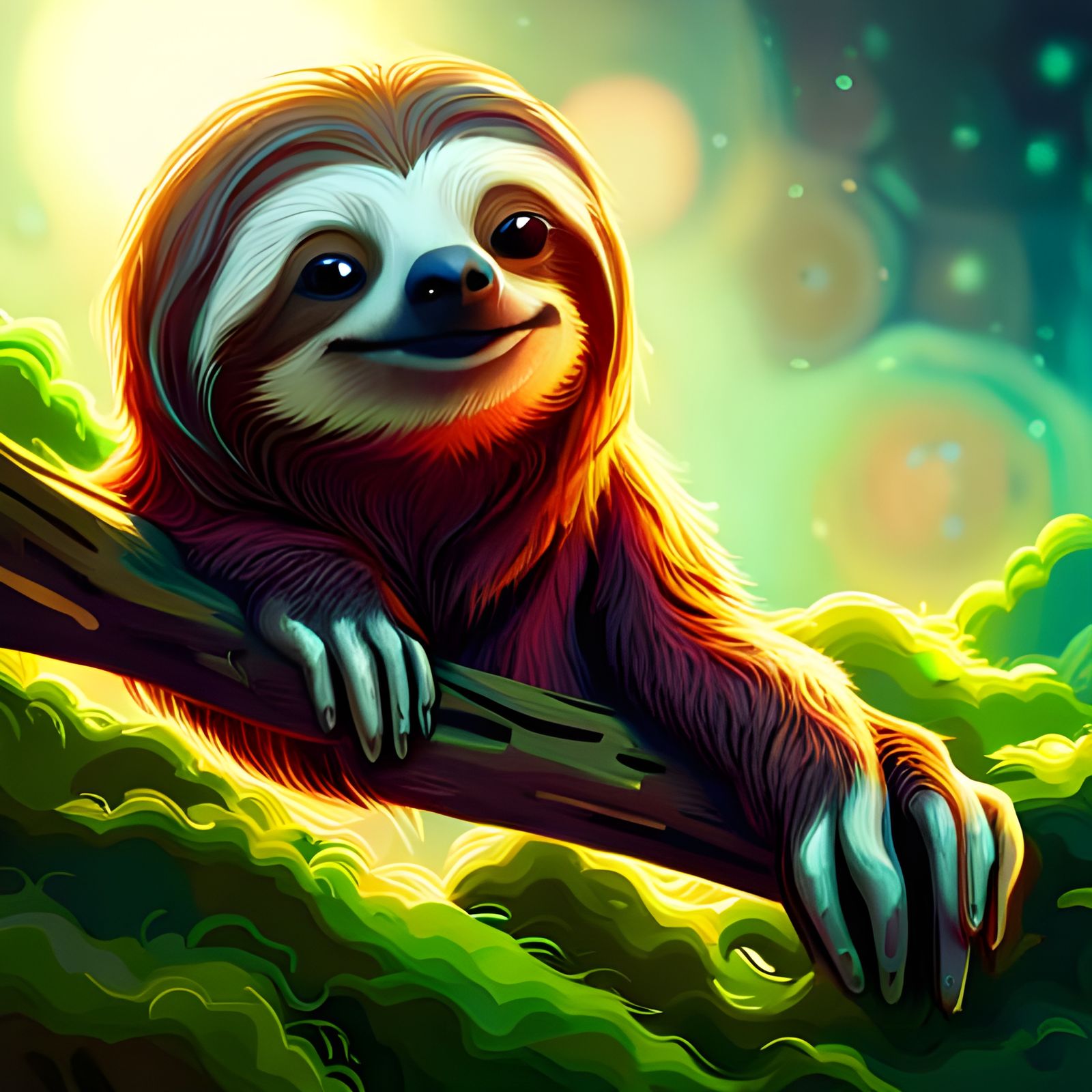 Cute Sloth in Cosmic Synthwave Fantasy