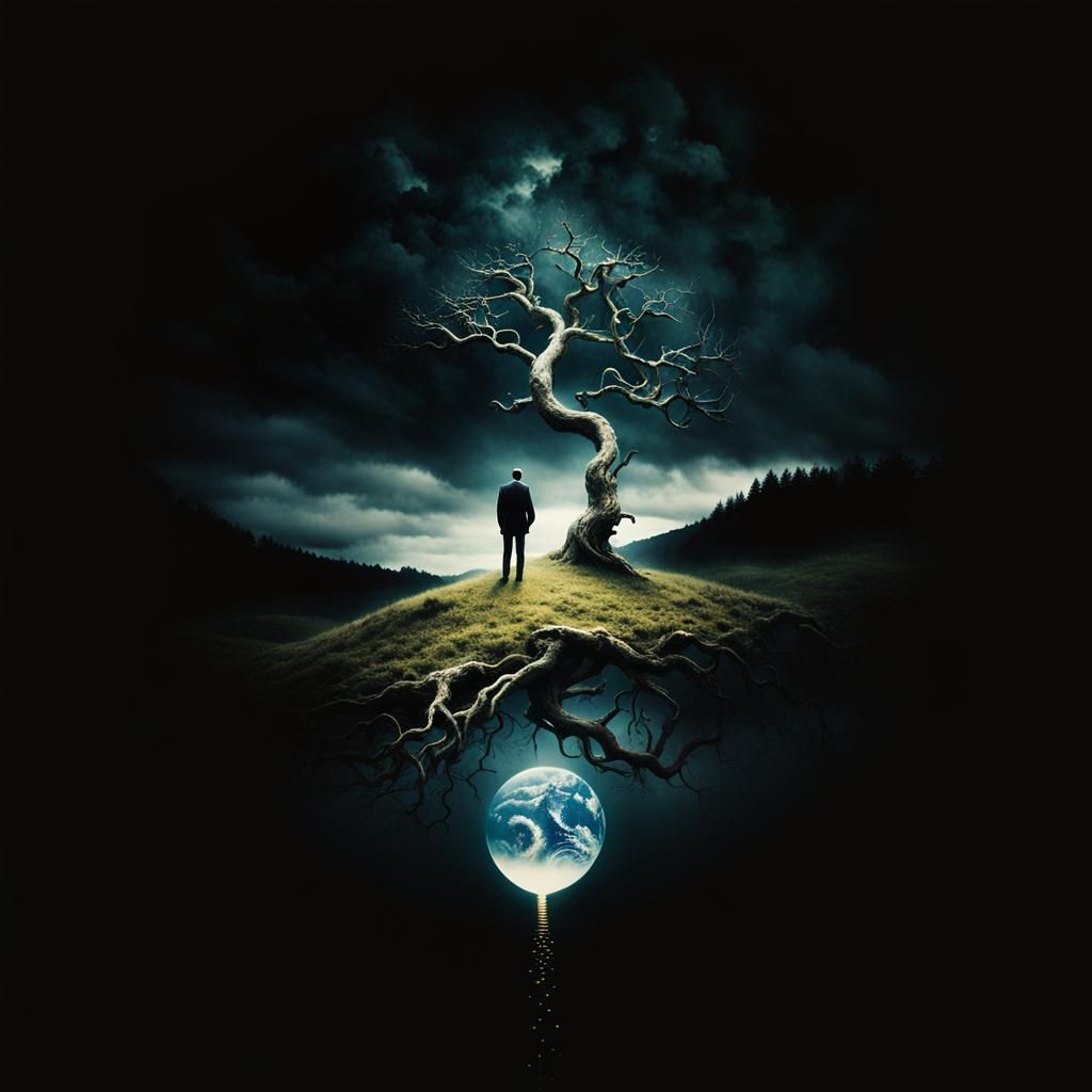 Surreal Cosmos Creation with Bonsai in Fantasycore Style