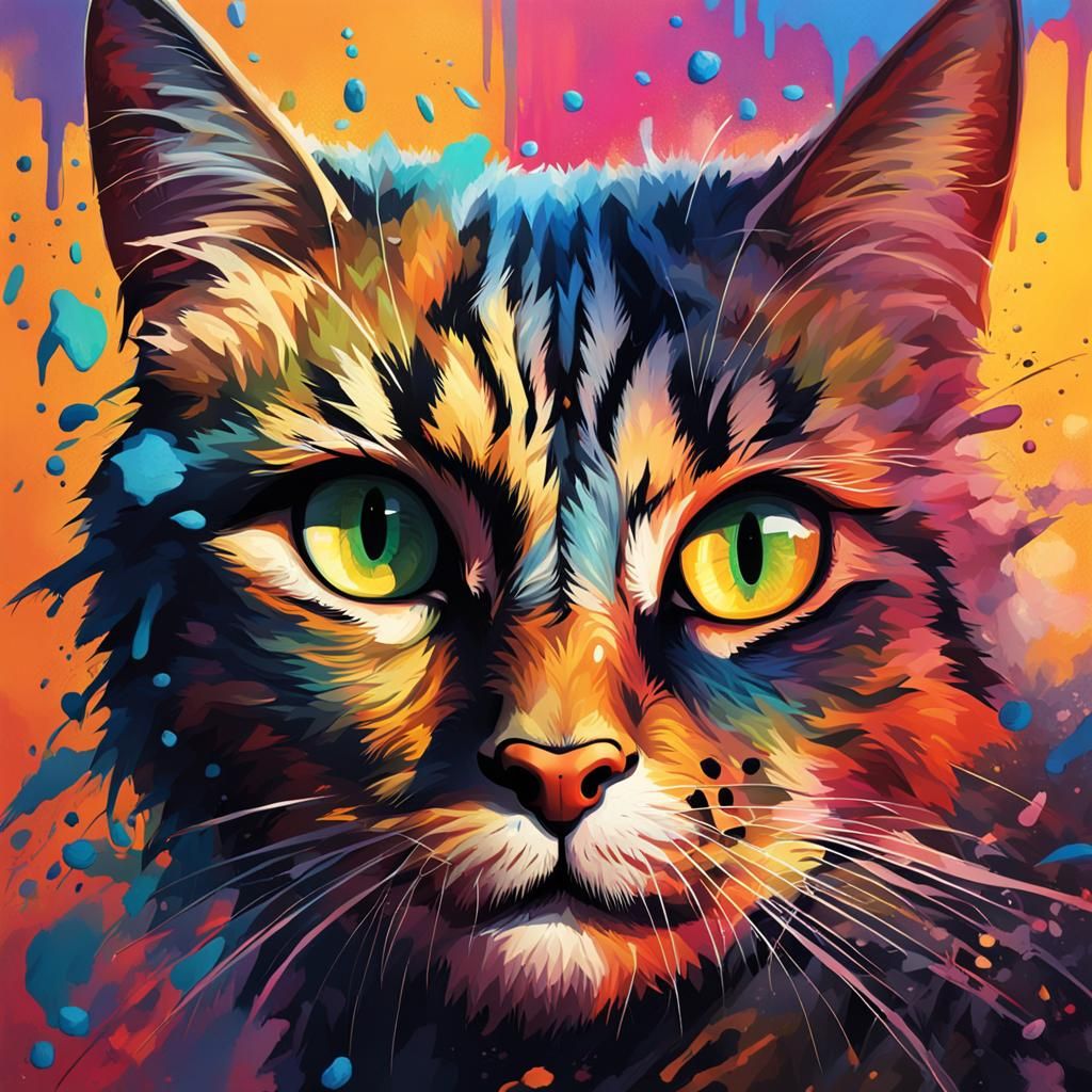 Hyperrealistic Cat-Human Hybrid in Splash Art Style
