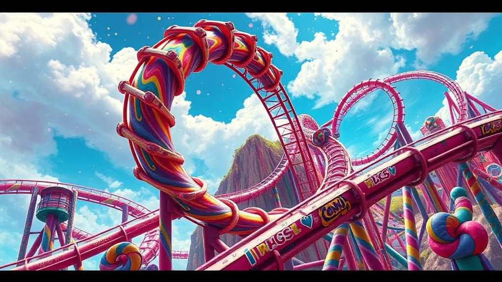 Surreal Roller Coaster in a Dreamlike Candyland