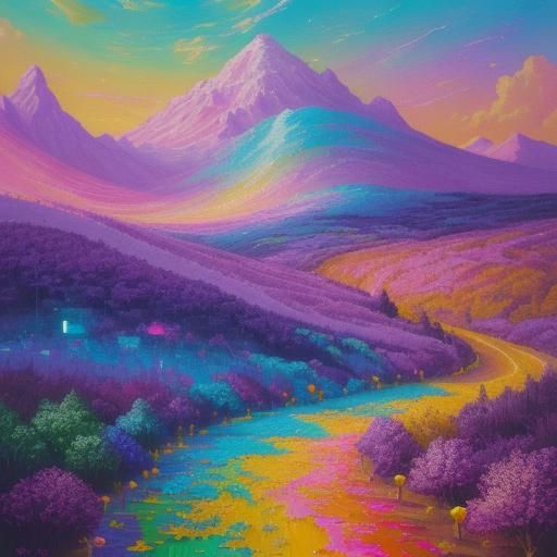 Radiant Rainbow Poetry Scroll in Neo-Impressionist Style