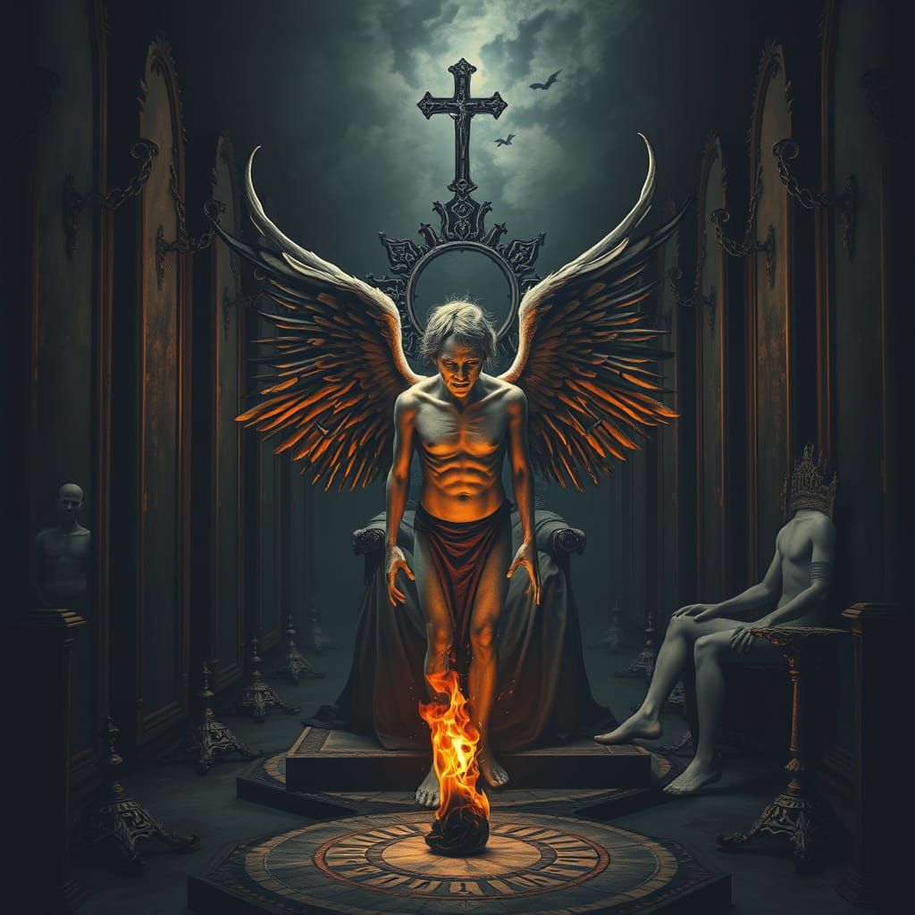 Surreal Fallen Angel Defies Shadows in Gothic Surrealist Art