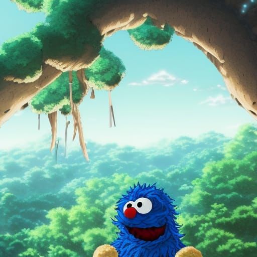 Cookie Monster in Studio Ghibli Anime Style