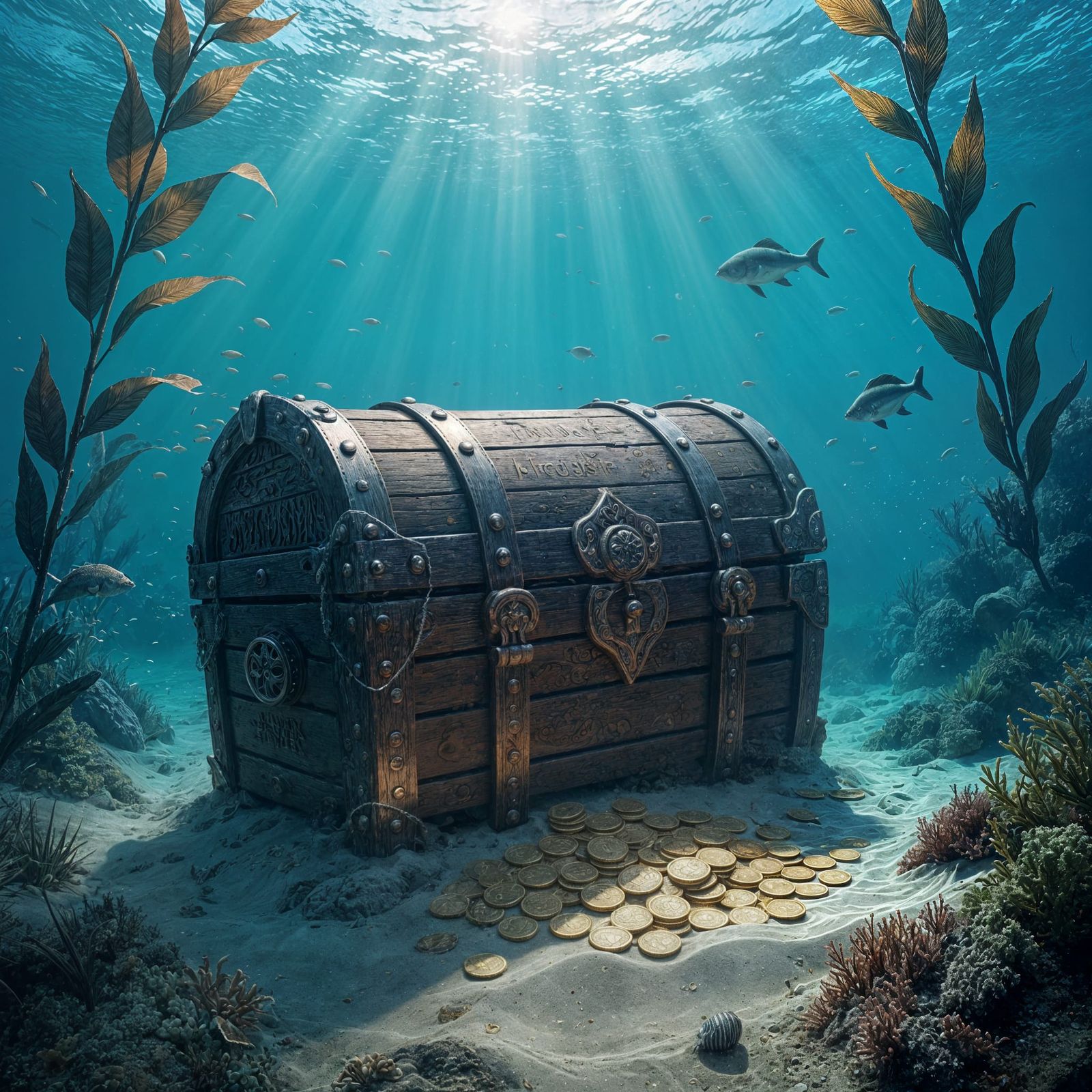 Sunlit Treasure Chest on Ocean Floor