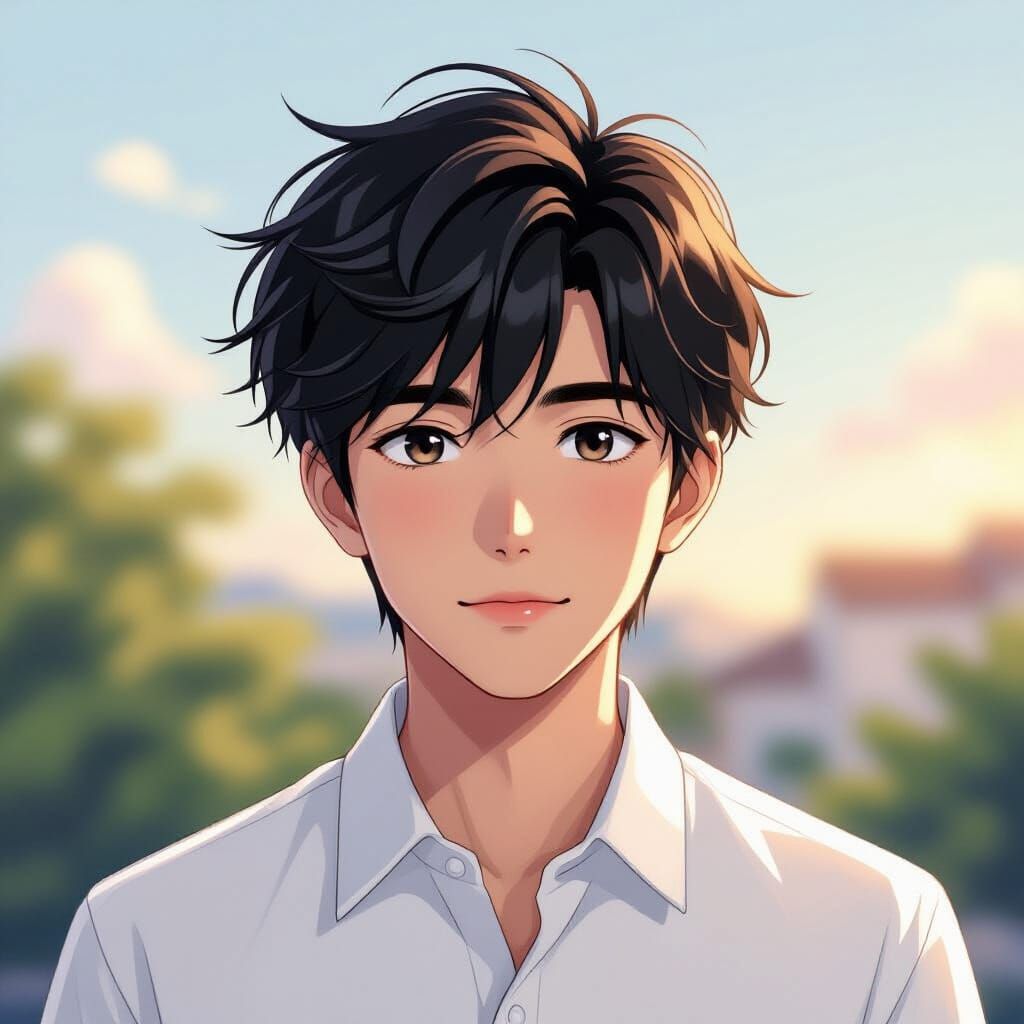 Anime Portrait of Hopeful Young Man in Soft Light