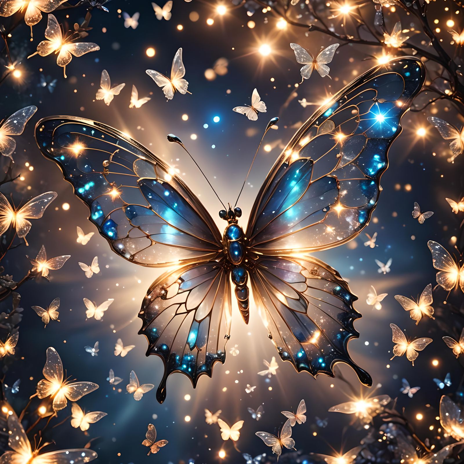 An stunning dreamy crystal butterfly with epic glow and ligh...