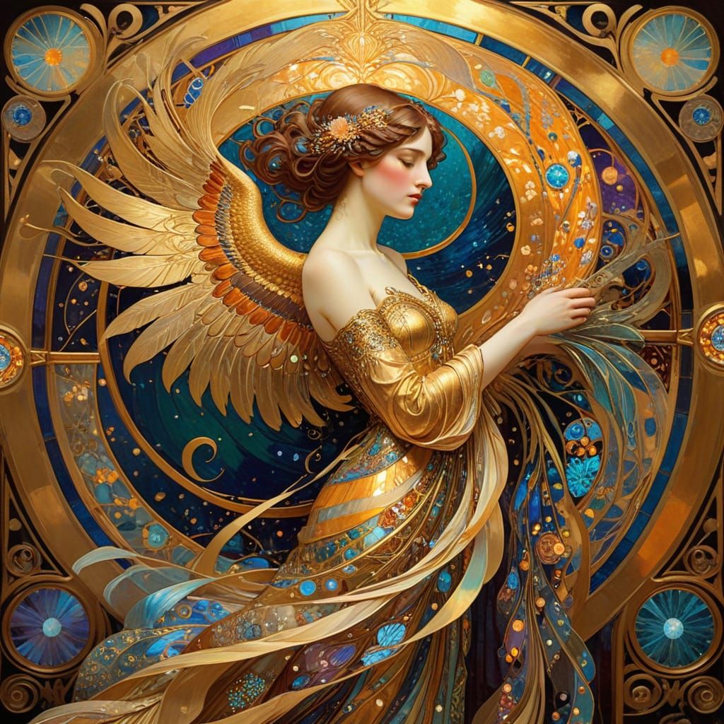 Ethereal Phoenix Rises in Opulent Byzantine Art Deco